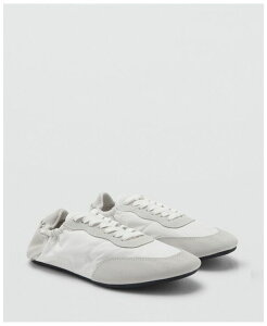 �}���S ���f�B�[�X �V���[�Y �X�j�[�J�[ ���[�X ���U�[ MANGO Women's Lace-Up Leather Sneakers White �z���C�g