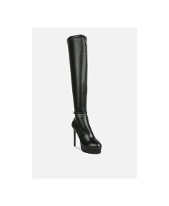 ���O�A���h�R�[ ���f�B�[�X �V���[�Y �u�[�c�E���C���u�[�c �q�[�� Rag & Co Rag and Co Womens Twinkles Patent Stiletto Heeled Long Boots Black �u���b�N