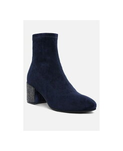 ���O�A���h�R�[ ���f�B�[�X �V���[�Y �u�[�c�E���C���u�[�c �q�[�� Rag & Co Rag and CO Womens Chena Rhinestones Embellished Block Heel Boots Navy stretchable microfiber �l�C�r�[