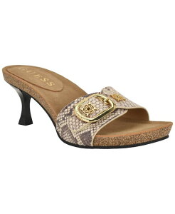 �Q�X ���f�B�[�X �V���[�Y �X���b�|���E���[�t�@�[ �T���_�� �q�[�� GUESS Women's Dexta Ornamented Slip-On Kitten Heel Sandals Light Natural Snake