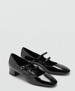 �}���S ���f�B�[�X �V���[�Y �p���v�X ���U�[ MANGO Women's Buckle Patent Leather Shoes Black �u���b�N