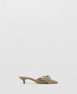�}���S ���f�B�[�X �V���[�Y �p���v�X ���U�[ �q�[�� MANGO Women's Bow Heeled Leather Shoes Ecru �G�N����