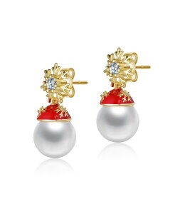 ���C�`�F���O���E�o�[ ���f�B�[�X �A�N�Z�T���[ �s�A�X�E�C�������O Rachel Glauber 14K Gold Plated with White Pearl & Clear Cubic Zirconia Snowflake and Santa Hat Drop Earrings Red ���b�h