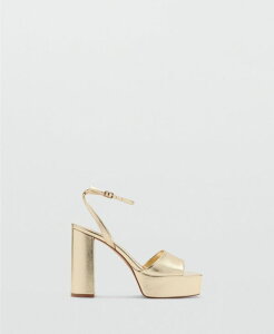 �}���S ���f�B�[�X �V���[�Y �T���_�� �g�[�� �q�[�� MANGO Women's Metallic-Effect Heeled Sandals Gold �S�[���h