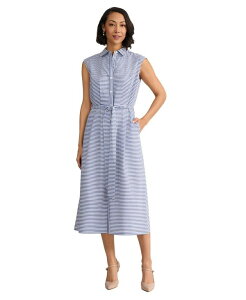 �W���[���Y�j���[���[�N ���f�B�[�X �g�b�v�X �V���c �v�` �v���[�c �m�[�X���[�u Jones New York Petite Sleeveless Pleated Shirt-Dress Pacific Navy �l�C�r�[