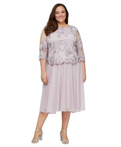 �A���b�N�X�C�u�j���O�X ���f�B�[�X �g�b�v�X �����s�[�X �v���X�T�C�Y �~�f�B Alex Evenings Plusize Boat Neck Midi Dresshell Pink �s���N