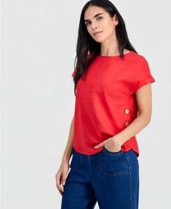 �W���[���Y�j���[���[�N ���f�B�[�X �g�b�v�X �V���c �v�` ���� �u���E�X Jones New York Petite Boat-Neck Short-Sleeve Blouse Rouge