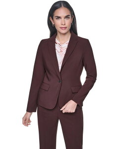 �J���o���N���C�� ���f�B�[�X �A�E�^�[ �W���P�b�g�E�u���]�� �v�` Calvin Klein Petite Notch Collar One-Button Jacket Coffee Bean �R�[�q�[