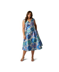 �A�h���A�i �p�y�� ���f�B�[�X �g�b�v�X �����s�[�X �v���X�T�C�Y �~�f�B �g�[�� Adrianna Papell Plusize Metallic Jacquard Midi Dress Blue Multi �u���[