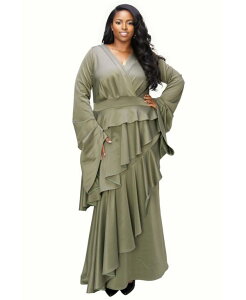 ���u�h ���f�B�[�X �g�b�v�X �����s�[�X �v���X�T�C�Y �t���� L I V D Plusizeta Ruffledrama Dress Dk sage �Z�[�W