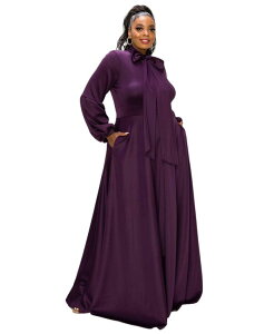 ���u�h ���f�B�[�X �g�b�v�X �����s�[�X �v���X�T�C�Y L I V D Plusize Bella Donna Dress with Ribbon and Bishop Sleeves Dark eggplant
