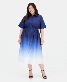 アンクライン レディース トップス ワンピース プラスサイズ ミディ コットン Anne Klein Plusize Button-Front Cotton Midi Dress Distant Mountain Multi マルチカラー
