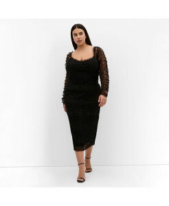 �V�e�B�[�V�b�N ���f�B�[�X �g�b�v�X �����s�[�X �v���X�T�C�Y �~�f�B CITY CHIC Plusize Sofie Dobby Spot Midi Dress Black �u���b�N