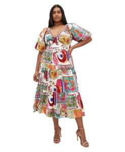 �V�e�B�[�V�b�N ���f�B�[�X �g�b�v�X �����s�[�X �v���X�T�C�Y �v�����g CITY CHIC Women's Plusize Simona Print Puff Sleeve Dress Dreamscape b