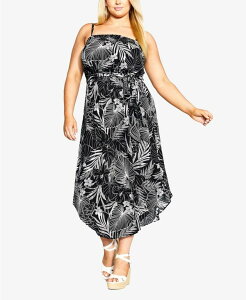 �V�e�B�[�V�b�N ���f�B�[�X �g�b�v�X �����s�[�X �v���X�T�C�Y �v�����g CITY CHIC Plusize Tamazin Print Dress Moonlit Palm