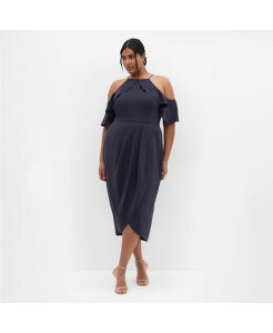 �V�e�B�[�V�b�N ���f�B�[�X �g�b�v�X �����s�[�X �v���X�T�C�Y �t���� CITY CHIC Women's Plusize Love Siren Ruffle Shoulder Dress Navy �l�C�r�[