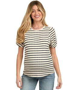�s���N�u���b�V�� ���f�B�[�X �g�b�v�X �V���c �}�^�j�e�B Pinkblush Maternity Light Blue Striped Textu red Puff Sleeve Top Black �u���b�N
