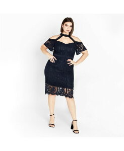 �V�e�B�[�V�b�N ���f�B�[�X �g�b�v�X �����s�[�X �v���X�T�C�Y ���[�X CITY CHIC Plusize Pippa Lace Dress Navy �l�C�r�[