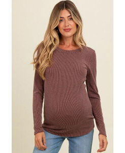 �s���N�u���b�V�� ���f�B�[�X �g�b�v�X �V���c ���u �}�^�j�e�B Pinkblush Maternity Ribbed Scoop Neck Long Sleeve Top Brown �u���E��