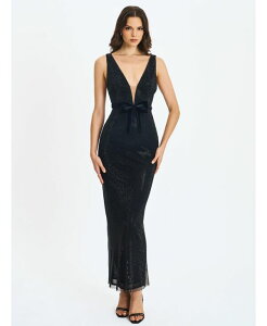 �~�X�T�[�N�� ���f�B�[�X �g�b�v�X �����s�[�X �}�L�V Miss Circle Women Olympia Black Belted Bow Plunging Rhinestone Maxi Dress Black �u���b�N
