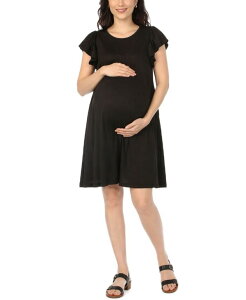 �z���C�g�}�[�N ���f�B�[�X �g�b�v�X �����s�[�X �}�^�j�e�B White Mark Women'scoop Neck Flutter-Sleeve Maternity Dress Black �u���b�N