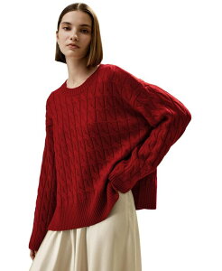 �����[�V���N ���f�B�[�X �A�E�^�[ �j�b�g�E�Z�[�^�[ �N���[�l�b�N �E�[�� LILYSILK Women's Ultrafine Merino Wool Crewneck Sweate red ���b�h