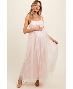 �s���N�u���b�V�� ���f�B�[�X �g�b�v�X �����s�[�X �`���[�� �}�^�j�e�B �}�L�V Pinkblush Maternity Light Pink Square Neck Shoulder Tie Tulle Maxi Dress Light pink �s���N