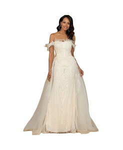 ���� ���f�B�[�X �g�b�v�X �����s�[�X Lara Women's Illusioneck Long Bell Sleeve Gown Ivory �A�C�{���[