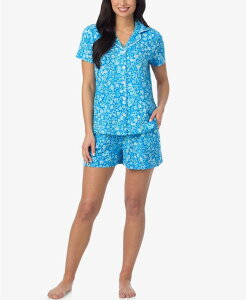 �N�h���h�b�Y ���f�B�[�X �A���_�[�E�F�A �i�C�g�E�F�A �V���[�g�p���c ���� Cuddl Duds Women'short-Sleeve Top and Pull-On Pajama Shorts 2-Piece Set Blue �u���[