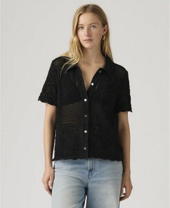 ���[�o�C�X ���f�B�[�X �g�b�v�X �V���c �t�����[�� �R�b�g�� �t�����[ Levi's Premium Women'susanna Floral Crochet Colla red Cotton Shirt Anthracite Night