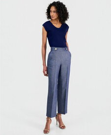アンクライン レディース ボトムス カジュアルパンツ リネン Anne Klein Women's Linen-Blend Tab-Waist Pull-On Trousers Distant Mountain / Crisp White ホワイト