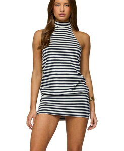 �A�f�B�N�e�b�h ���f�B�[�X �g�b�v�X �����s�[�X �~�j �z���^�[ Edikted Women's Milah Striped Halter Neck Mini Dress Navy-and-white �z���C�g