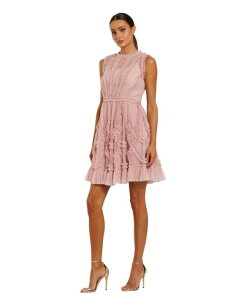 �}�b�N�_�K�� ���f�B�[�X �g�b�v�X �����s�[�X �n�C�l�b�N �t���� �~�j �m�[�X���[�u Mac Duggal Women's High Neck Sleeveless Micro Ruffle Mini Dress Rose