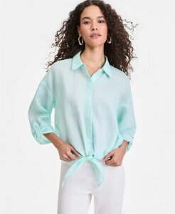 �A�C.�G�k.�V�[ �C���^�[�i�V���i�� �R���Z�v�g ���f�B�[�X �g�b�v�X �V���c I.N.C. International Concepts Women's Ramie Button-Frontie-Hem Shirt Summer Air