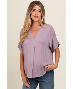 �s���N�u���b�V�� ���f�B�[�X �g�b�v�X �V���c V�l�b�N �}�^�j�e�B Pinkblush Maternity Olive V-Neck Pin-Tuck Detail Top Lavender ���x���_�[