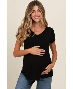 �s���N�u���b�V�� ���f�B�[�X �g�b�v�X �V���c V�l�b�N �}�^�j�e�B Pinkblush Basic V-Neck Short Sleeve Maternity Top Black �u���b�N