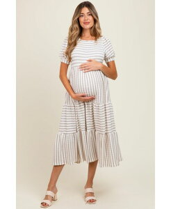 �s���N�u���b�V�� ���f�B�[�X �g�b�v�X �����s�[�X �e�B�A�[�h �}�^�j�e�B �}�L�V Pinkblush Maternity Cream/Camel Striped Short Sleeve Tie red Maxi Dress Taupe �g�[�v