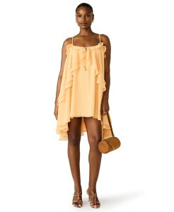 �X�e�B�[�u �}�f�� ���f�B�[�X �g�b�v�X �����s�[�X �t���� Steve Madden Women's Lorella Ruffled Square Neck Dress Apricot �A�v���R�b�g