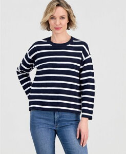 �i�E�e�B�J ���f�B�[�X �A�E�^�[ �j�b�g�E�Z�[�^�[ Nautica Women'striped Braided Pointelle Sweater Night Sky/ Bright White �z���C�g