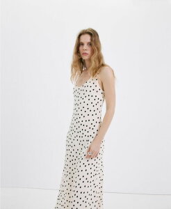 �}���S ���f�B�[�X �g�b�v�X �����s�[�X �h�b�g�� �h�b�g �~�f�B MANGO Women's Polka Dot Midi Dress Off White �I�t�z���C�g