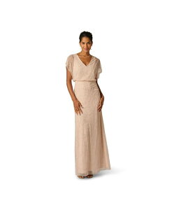 �A�h���A�i �p�y�� ���f�B�[�X �g�b�v�X �����s�[�X V�l�b�N Adrianna Papell Women's Bead Blouson V-Neck Long DressHELL