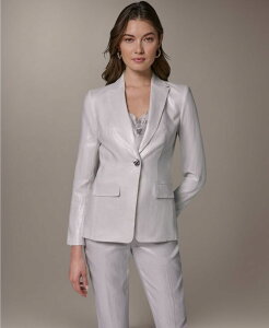 �_�i �L������ �j���[���[�N ���f�B�[�X �A�E�^�[ �W���P�b�g�E�u���]�� �u���U�[ Donna Karanew York Women's One-Button Peak Lapel Blazer Cream/silver �N���[��