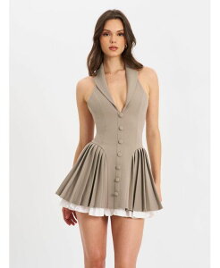 �~�X�T�[�N�� ���f�B�[�X �g�b�v�X �����s�[�X �v���[�c �~�j �z���^�[ Miss Circle Women's Hazel Brown Preppy Halter Neck Pleated Mini Dress Brown �u���E��