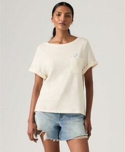 ���[�o�C�X ���f�B�[�X �g�b�v�X T�V���c �N���[�l�b�N �R�b�g�� �O���t�B�b�N Levi's Women's Graphic Julie Pocket Crewneck Cotton T-Shirt Simple Daisies Pocket Chateau Gray �O���[
