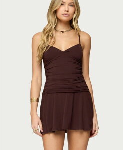 �A�f�B�N�e�b�h ���f�B�[�X �g�b�v�X �����s�[�X �M���U�[ �~�j Edikted Women's Deborah Ruched Mini Dress Brown �u���E��