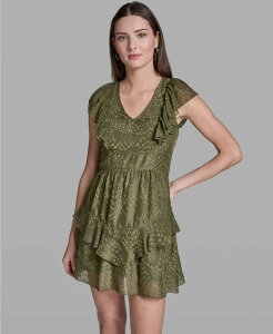 �r�[�V�r�[�W�[ ���f�B�[�X �g�b�v�X �����s�[�X �t���� �L���b�v�X���[�u �L���b�v BCBG Women's Cap-Sleeve Ruffle Dress Rustic Olive �I���[�u
