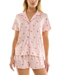 �V���V�A���[�W�����Y ���f�B�[�X �A���_�[�E�F�A �i�C�g�E�F�A �V���[�g�p���c Sincerely Jules Women's Notch Collar Top and Pajama Shorts 2-Piece Set Cuddly Bow Teddies Lotus