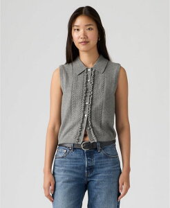���[�o�C�X ���f�B�[�X �g�b�v�X �x�X�g �t���� �~�j �m�[�X���[�u Levi's Premium Women'super Soft Mini Ruffle-Sleeveless Colla red Vest Dark Heather Gray Bros Bcvc38 �O���[