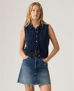 ���[�o�C�X ���f�B�[�X �g�b�v�X �x�X�g �t���� �~�j �m�[�X���[�u Levi's Premium Women'super Soft Mini Ruffle-Sleeveless Colla red Vest Navy Blazer �l�C�r�[