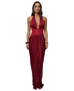 �W�F�C���b�N�X���[�x�� ���f�B�[�X �g�b�v�X �����s�[�X �h���[�v �}�L�V JLUXLABEL Women's Drape Andestiny Maxi Dress Red ���b�h